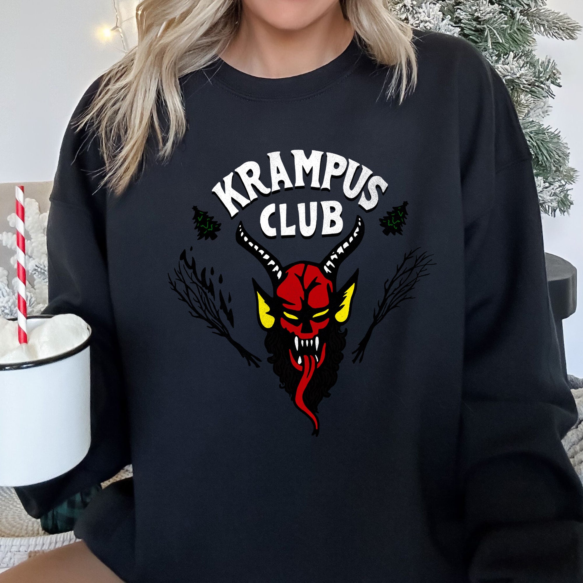 Krampus Club Stranger Naughty Christmas Holiday Mischief Edition Graphic Sweatshirt