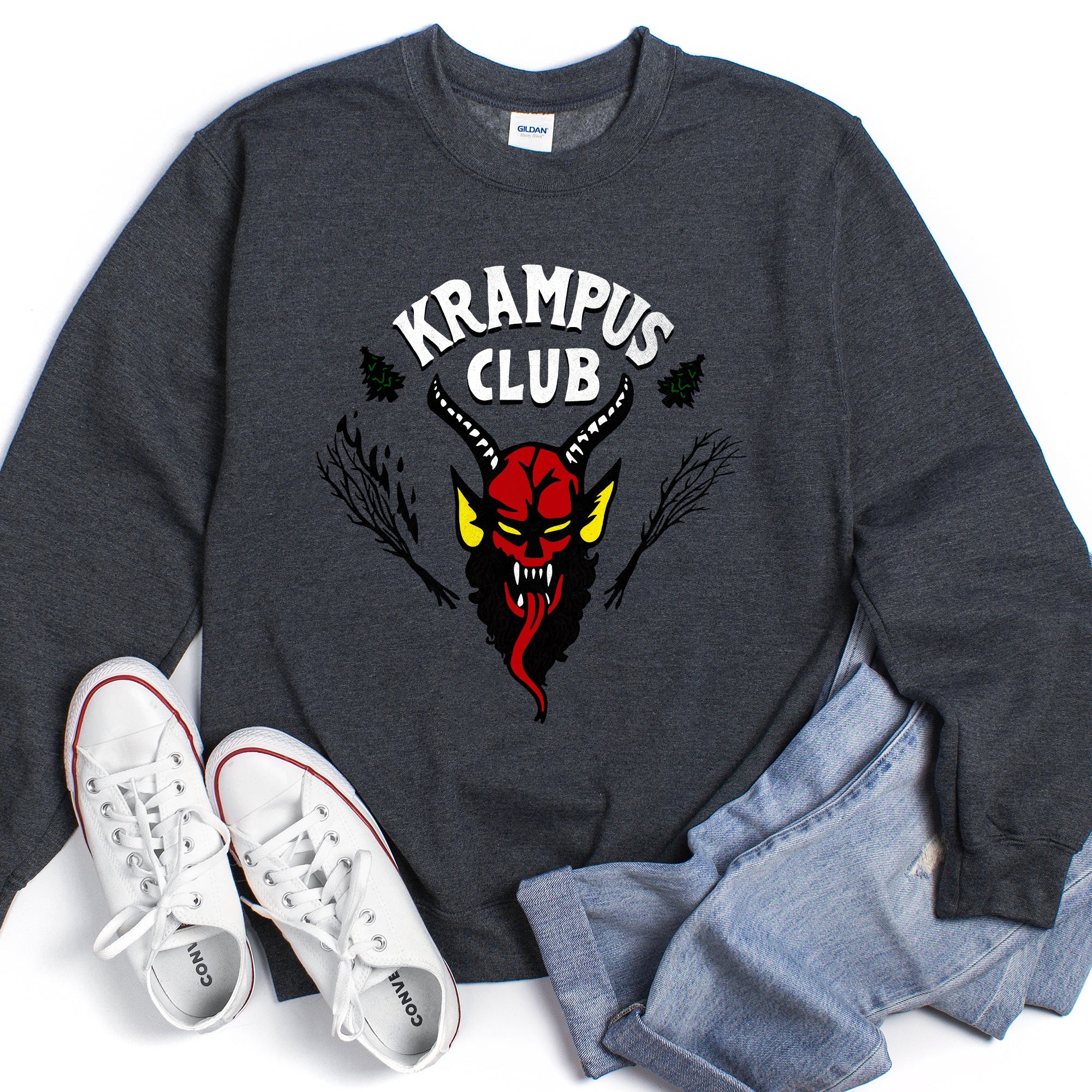 Krampus Club Stranger Naughty Christmas Holiday Mischief Edition Graphic Sweatshirt