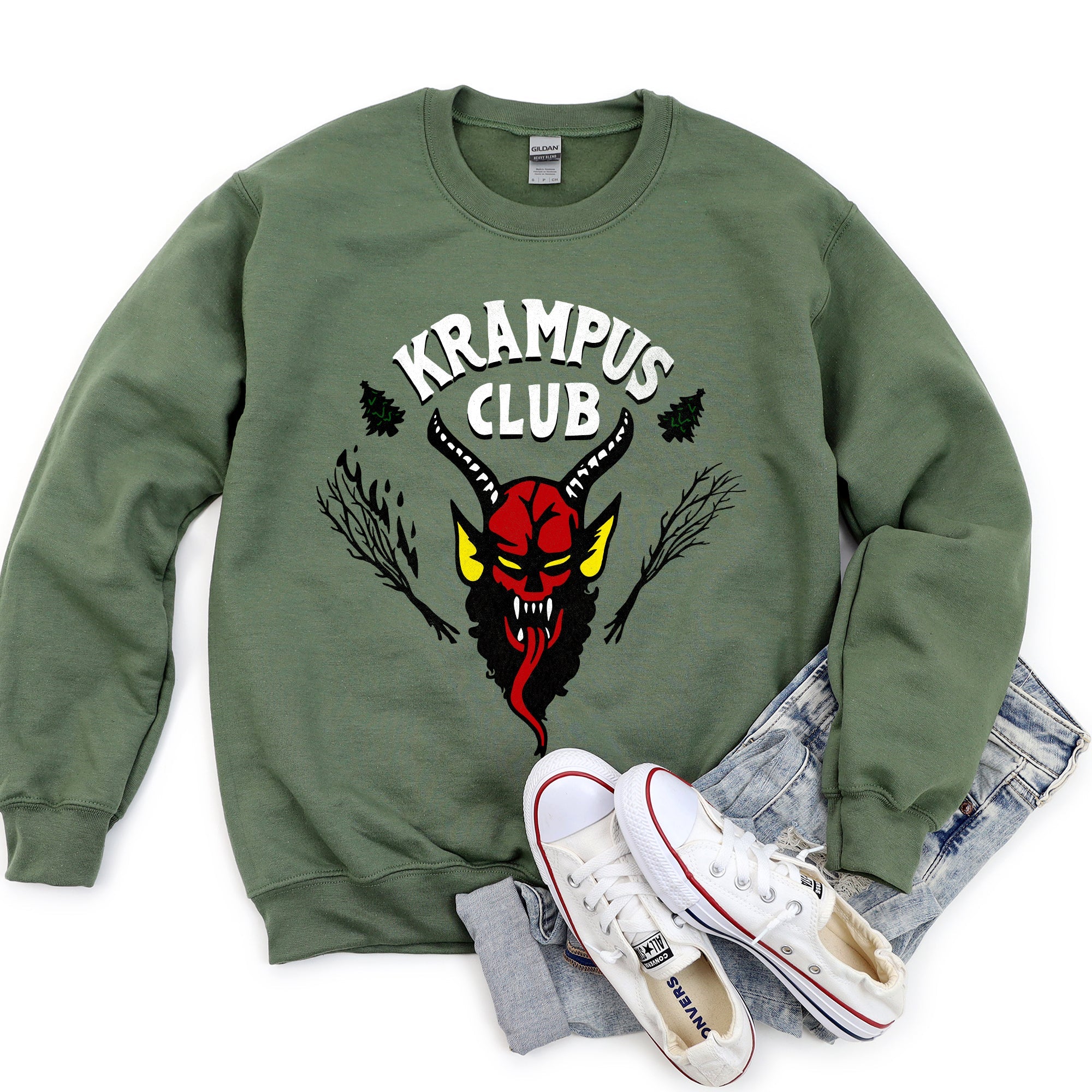 Krampus Club Stranger Naughty Christmas Holiday Mischief Edition Graphic Sweatshirt