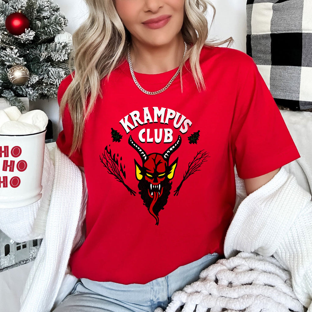 Krampus Club Stranger Christmas Naughty Festive Holiday Themed Vintage Inspired Graphic Tee
