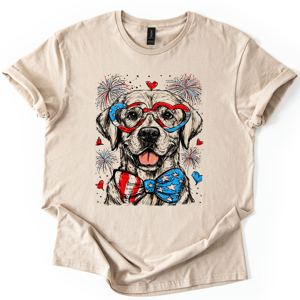 Labrador Retriever Patriotic Dog American Flag USA Fourth of July Celebration Pet Lover Graphic Tee
