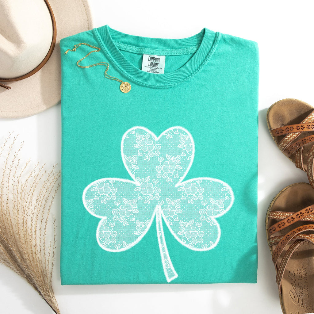 Lace Coquette Shamrock Clover Leprechaun St Patrick's Day Irish Luck Comfort Colors Tee