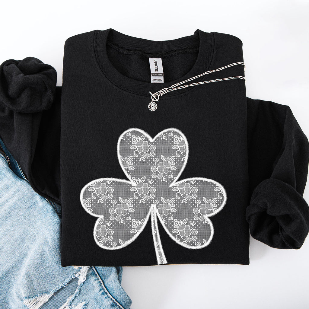 Lace Coquette Shamrock St Patrick's Day Clover Lucky Leprechaun Festive Sweatshirt
