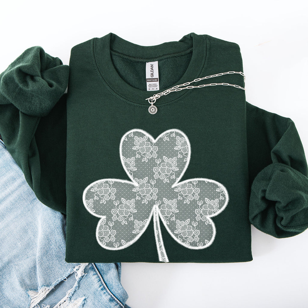 Lace Coquette Shamrock St Patrick's Day Clover Lucky Leprechaun Festive Sweatshirt