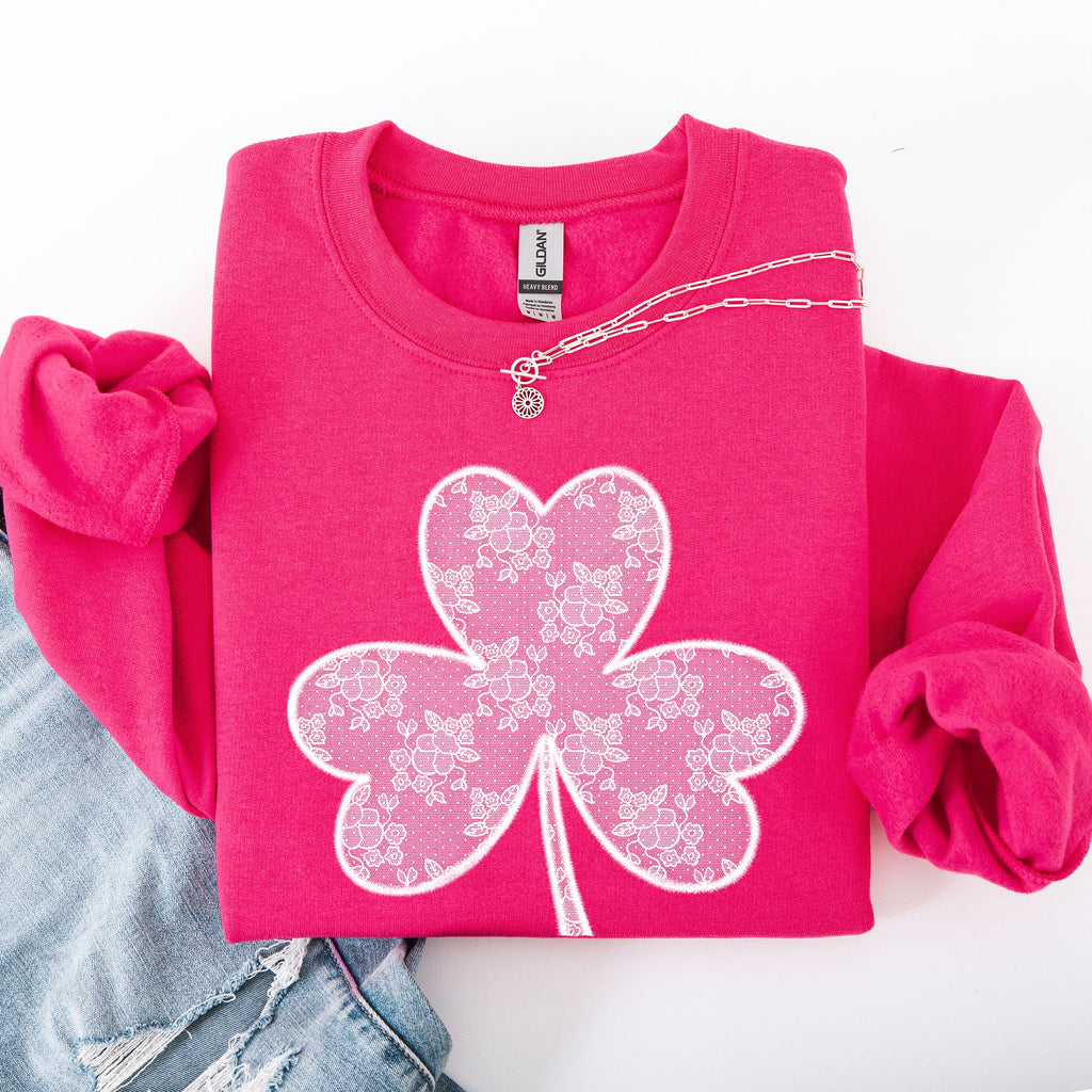 Lace Coquette Shamrock St Patrick's Day Clover Lucky Leprechaun Festive Sweatshirt
