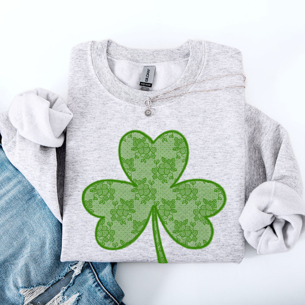 Lace Coquette Shamrock St Patrick's Day Clover Lucky Leprechaun Festive Sweatshirt