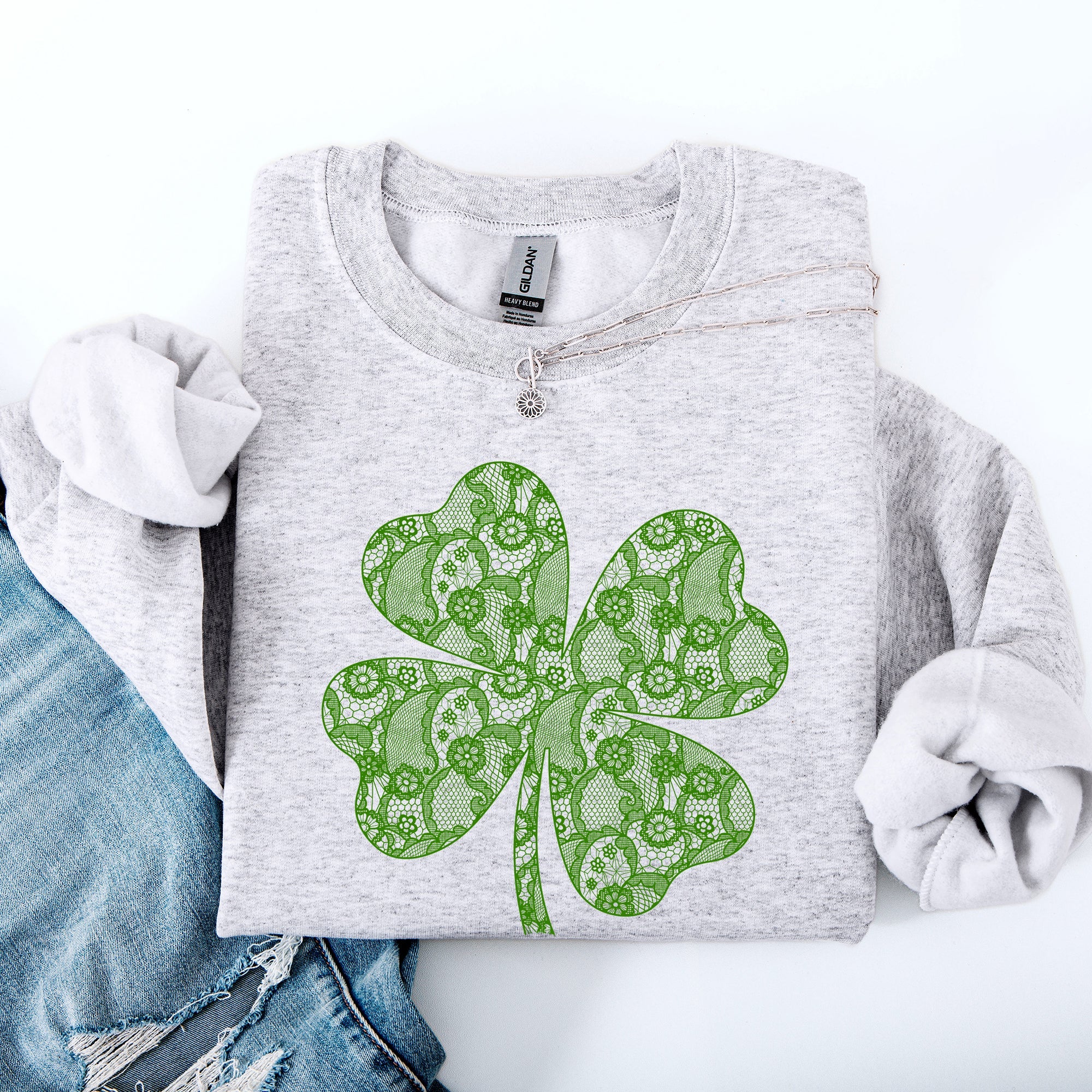 Lace Coquette Shamrock Leprechaun St Patrick's Day Clover Lucky Irish Graphic Sweatshirt