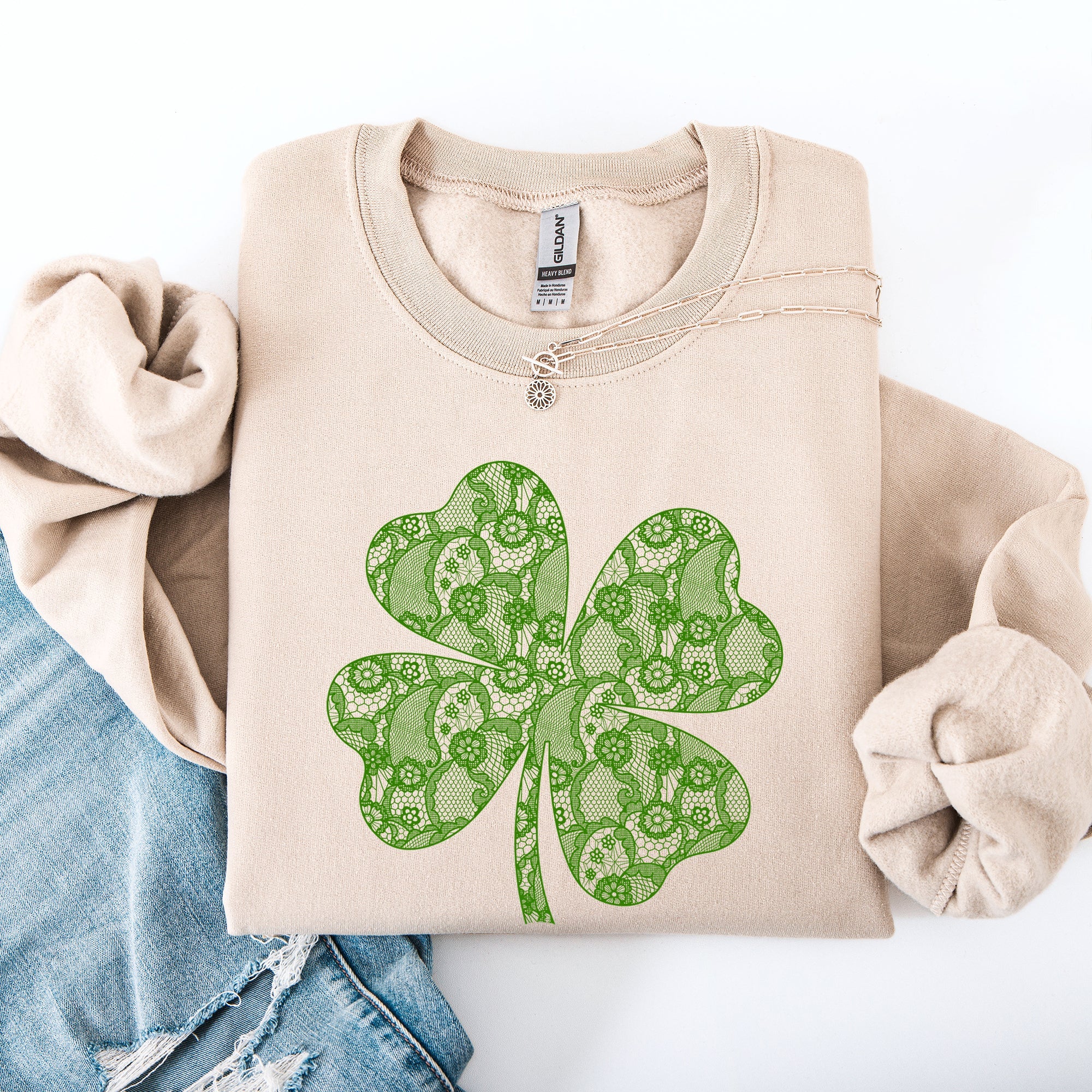 Lace Coquette Shamrock Leprechaun St Patrick's Day Clover Lucky Irish Graphic Sweatshirt