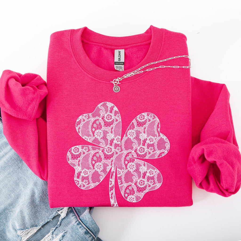 Lace Coquette Shamrock Leprechaun St Patrick's Day Clover Lucky Irish Graphic Sweatshirt