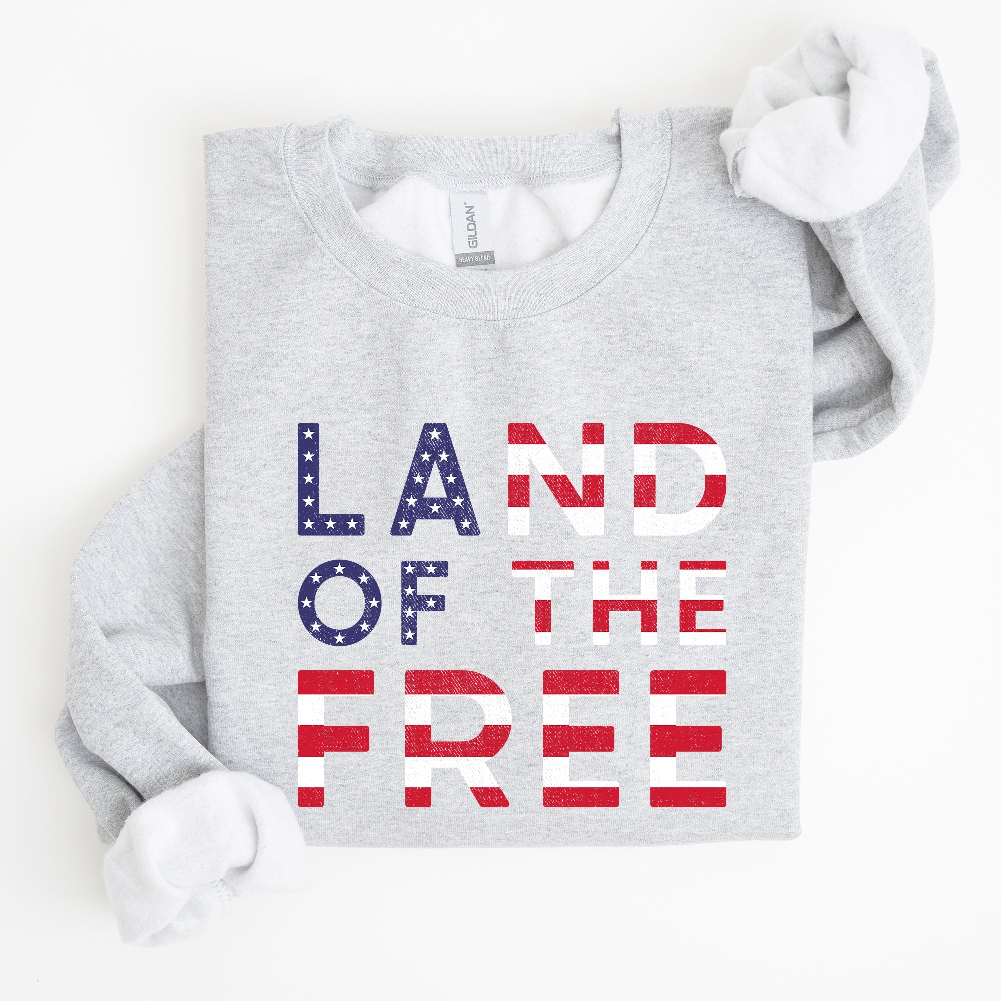 Land Of The Free Patriotic Fourth Of July USA Flag Vintage Distressed Cozy Sweatshirt