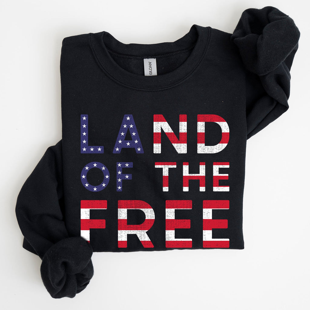 Land Of The Free Patriotic Fourth Of July USA Flag Vintage Distressed Cozy Sweatshirt