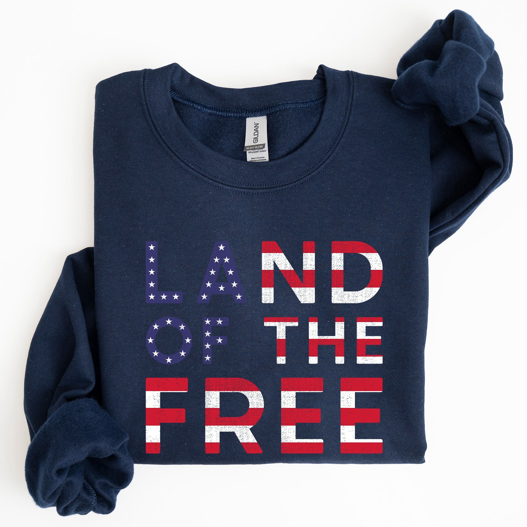 Land Of The Free Patriotic Fourth Of July USA Flag Vintage Distressed Cozy Sweatshirt
