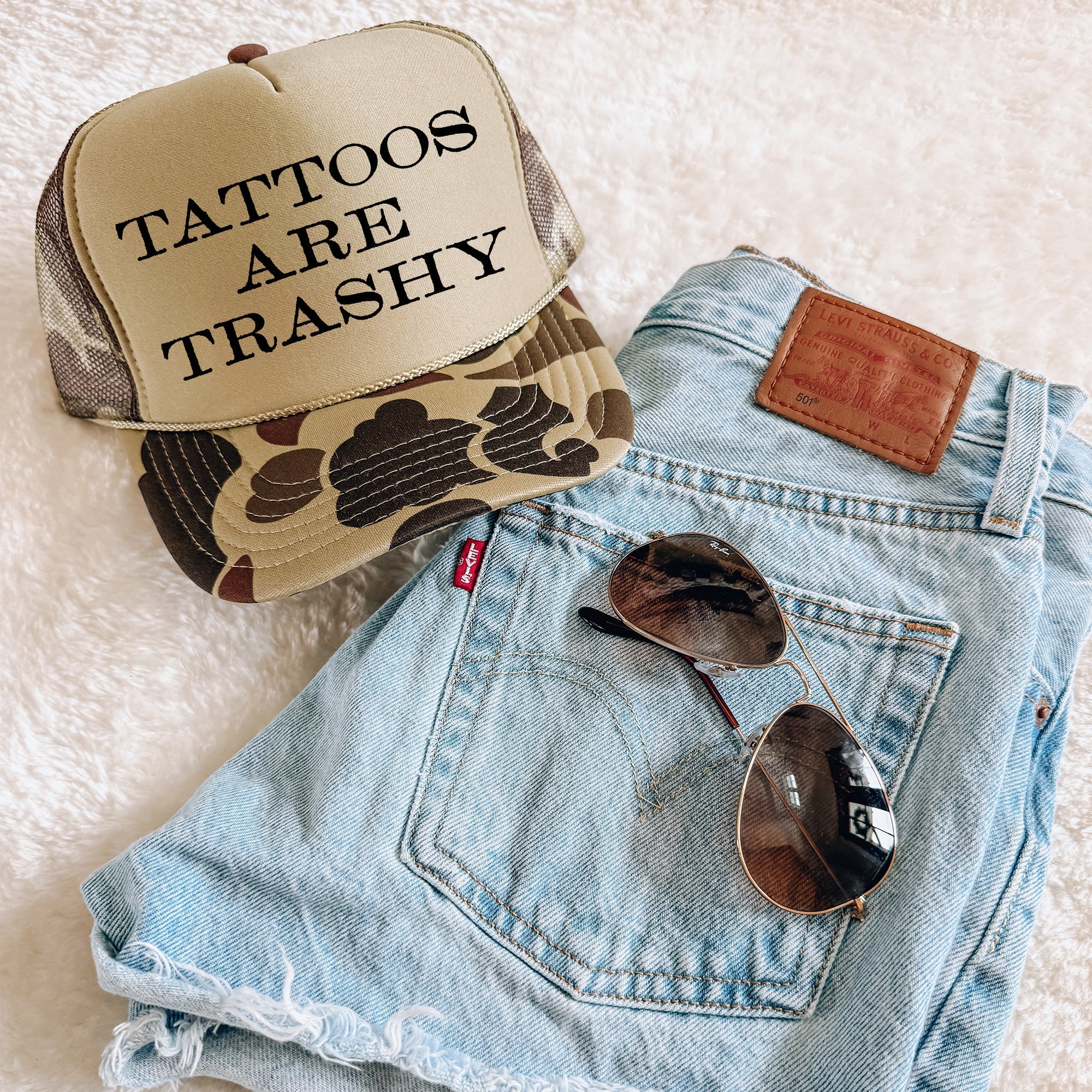 Tattoos Are Trashy Camo Trucker Hat