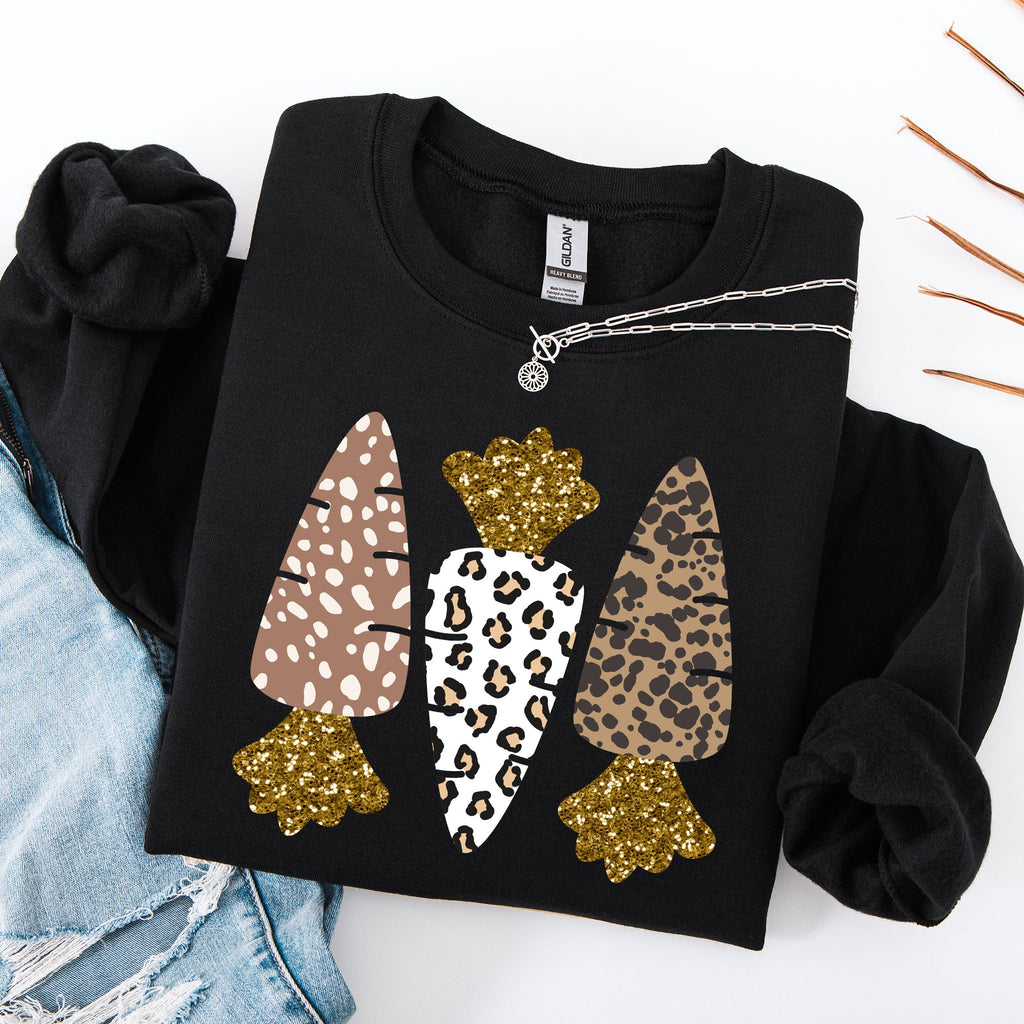 Leopard Print Carrots Easter Bunny Jesus Rabbit Holiday Themed Graphic Sweatshirt