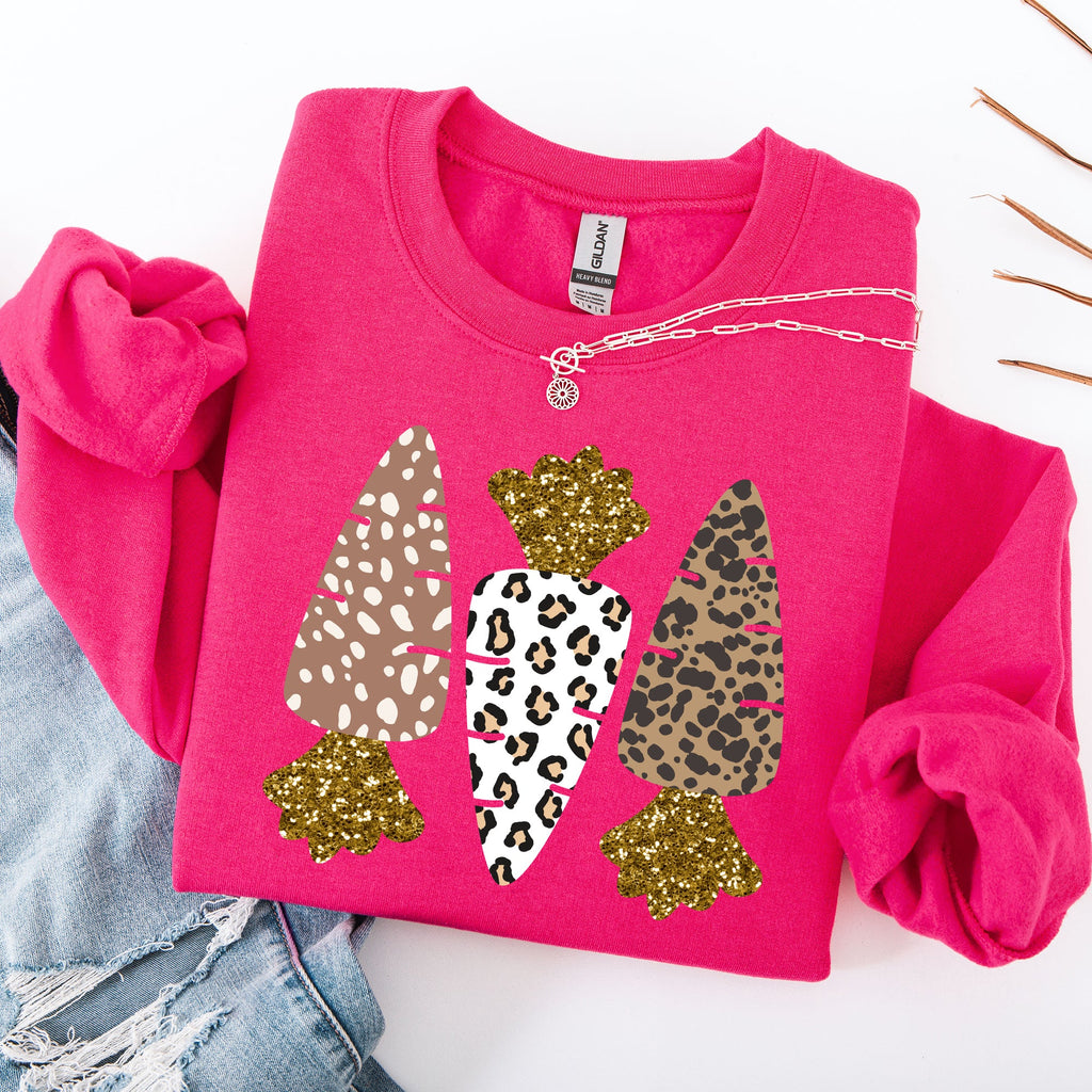 Leopard Print Carrots Easter Bunny Jesus Rabbit Holiday Themed Graphic Sweatshirt