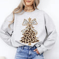Leopard Print Christmas Tree Santa Dalmatian Bow Cute Girly Festive Cozy Seasonal Sweatshirt