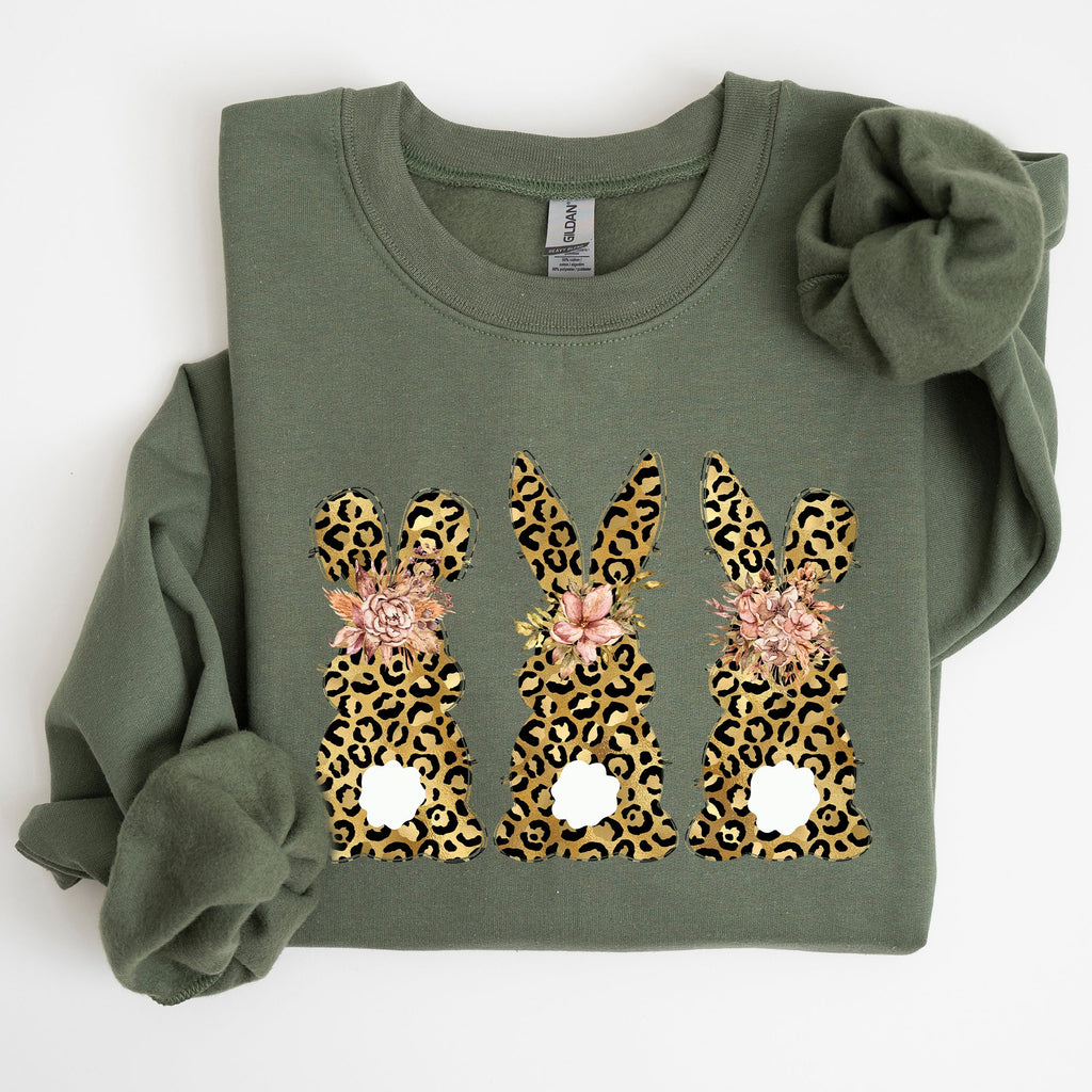 Leopard Print Easter Bunnies Easter Rabbit Whimsy Springtime Illustration Sweatshirt