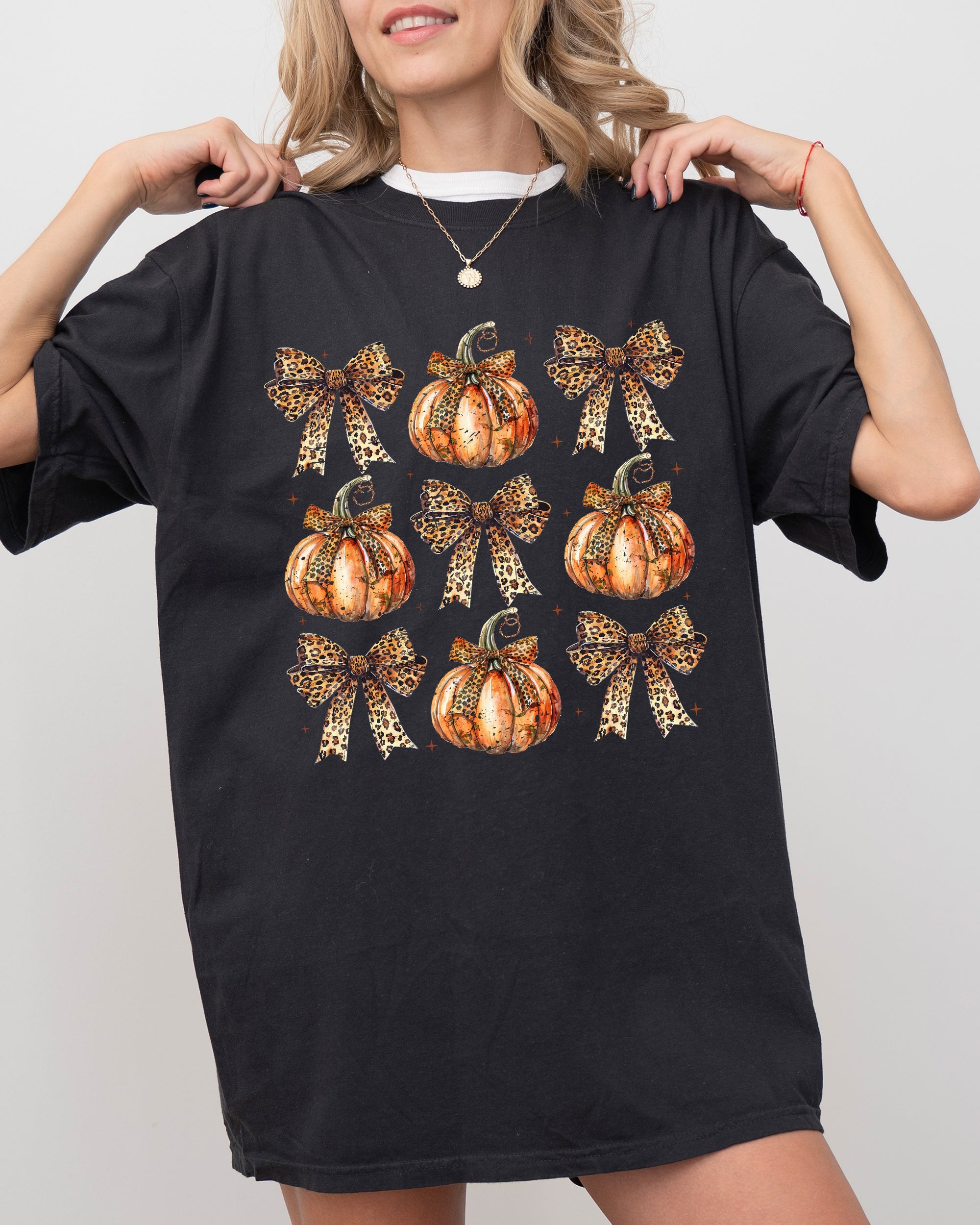 Leopard Print Pumpkins, Coquette Ribbons And Bows Halloween Autumn Fall Comfort Colors Tee