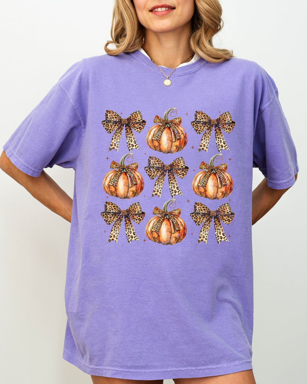 Leopard Print Pumpkins, Coquette Ribbons And Bows Halloween Autumn Fall Comfort Colors Tee