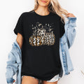 Leopard Print Pumpkins Graphic Tee For Halloween And Autumn Fashion, Cozy Fall Wardrobe Essential