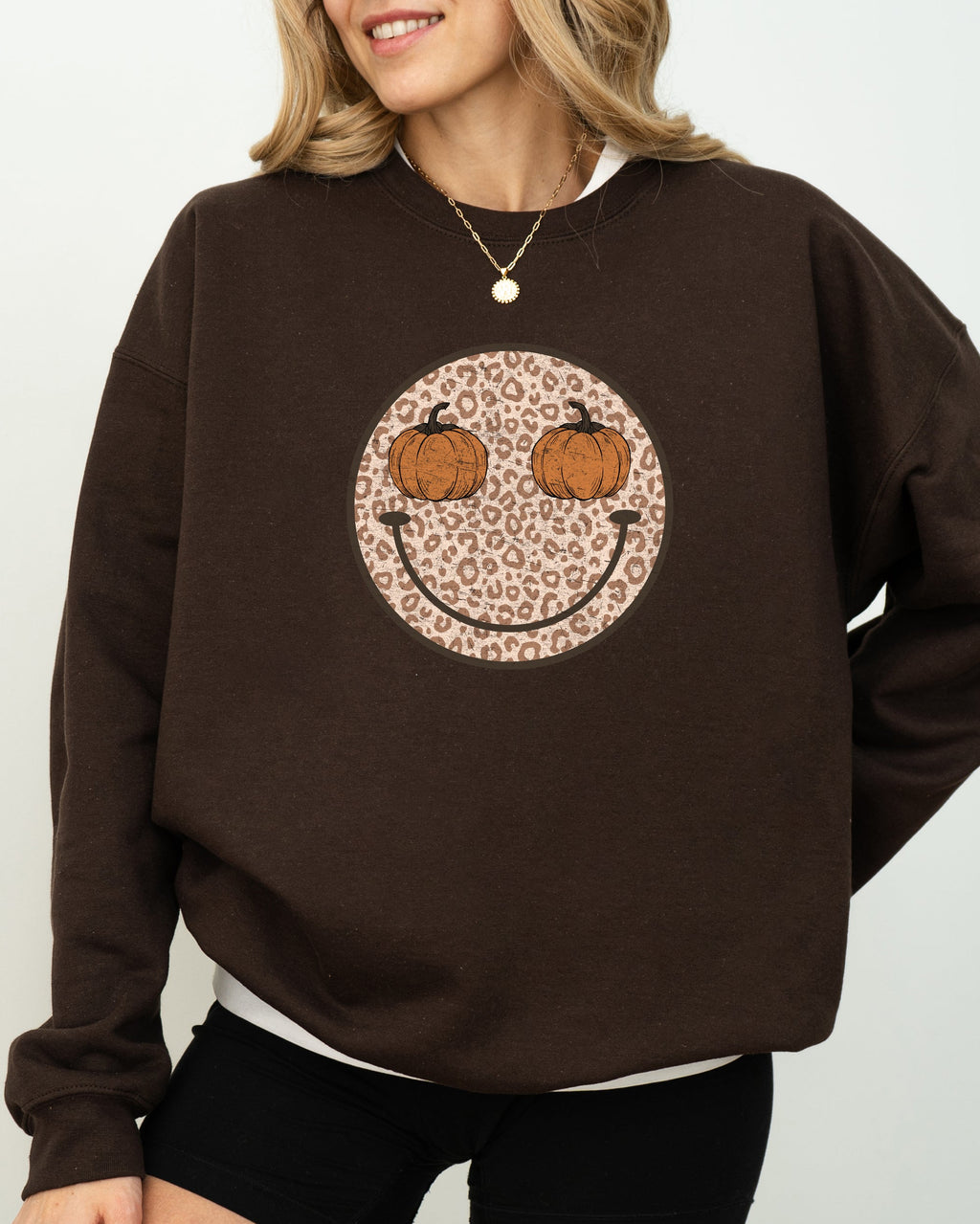 Leopard Print Smiley Halloween Pumpkin Retro Fall Autumn Cozy Vintage Graphic Sweatshirt