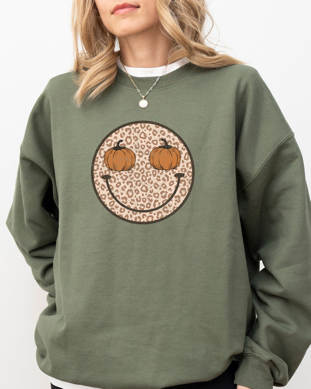 Leopard Print Smiley Halloween Pumpkin Retro Fall Autumn Cozy Vintage Graphic Sweatshirt