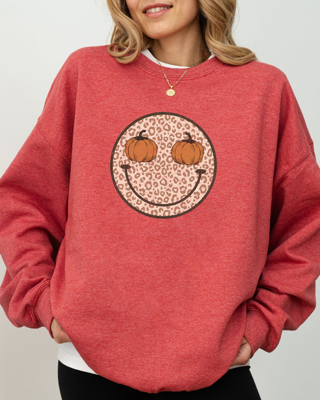 Leopard Print Smiley Halloween Pumpkin Retro Fall Autumn Cozy Vintage Graphic Sweatshirt