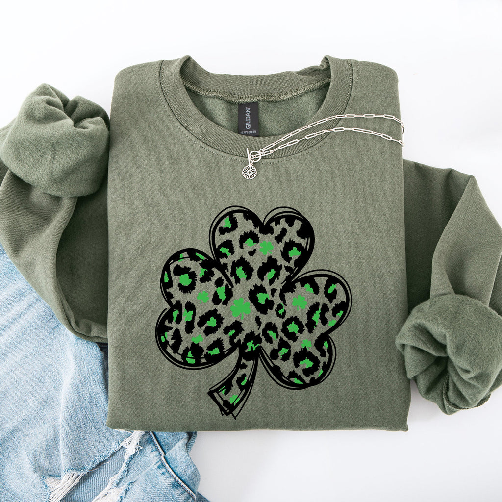 Leopard Print St Patrick's Day Shamrock Clover Lucky Leprechaun Celebration Sweatshirt