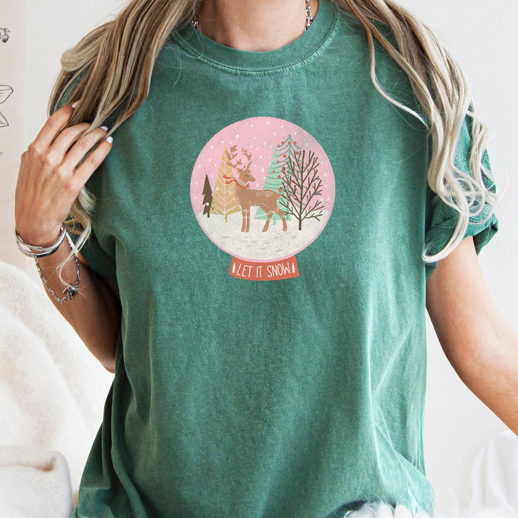Let It Snow Snow Ball Christmas Deer Seasonal Festivity Design Holiday Collection Edition Comfort Colors Tee