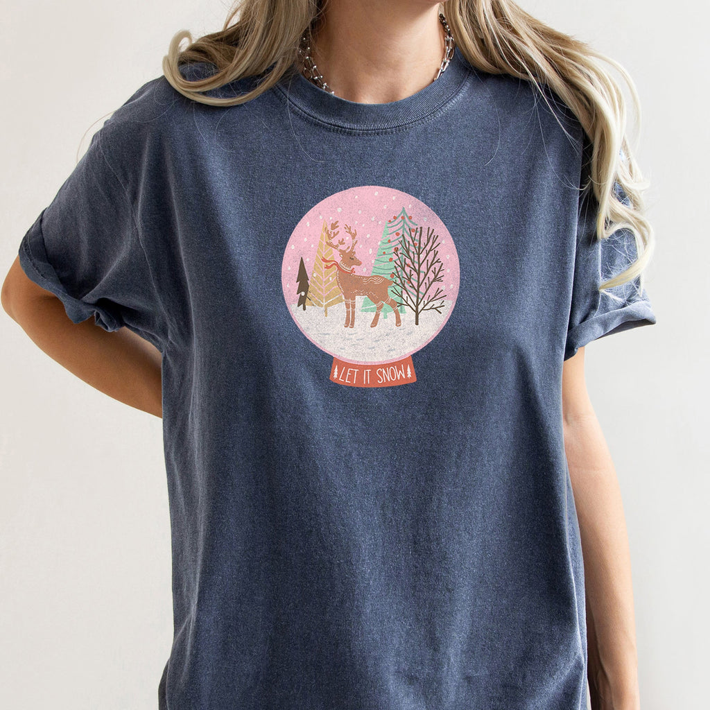 Let It Snow Snow Ball Christmas Deer Seasonal Festivity Design Holiday Collection Edition Comfort Colors Tee