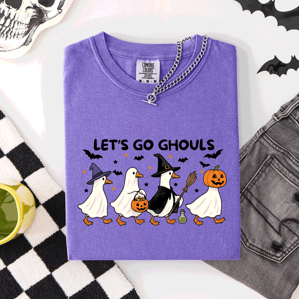 Let's Go Ghouls Funny Geese Goose Halloween Witch Spooky Season Comfort Colors Tee