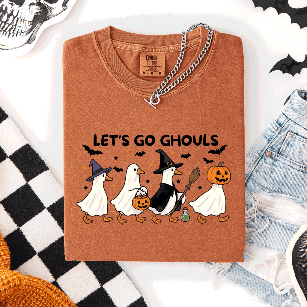 Let's Go Ghouls Funny Geese Goose Halloween Witch Spooky Season Comfort Colors Tee