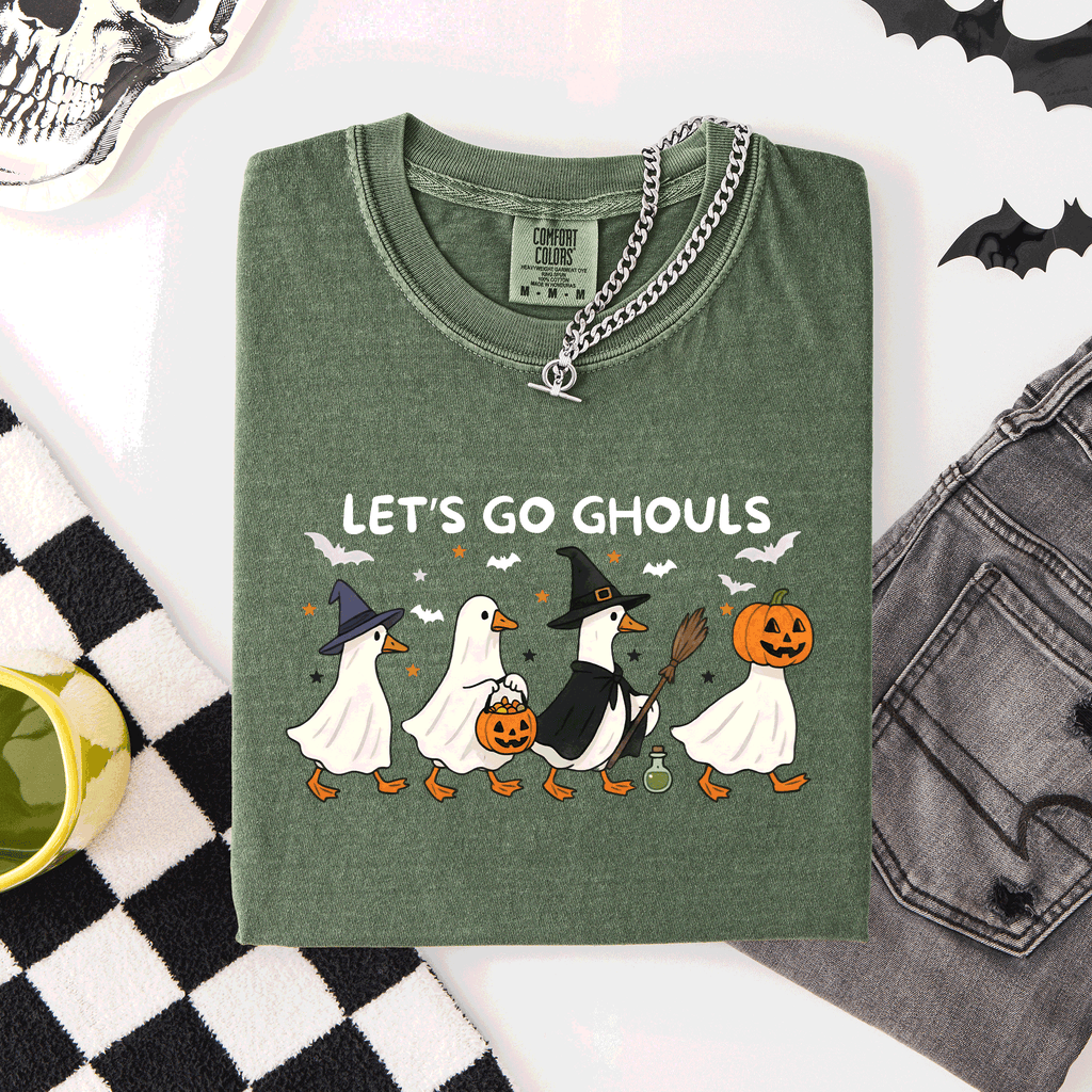 Let's Go Ghouls Funny Geese Goose Halloween Witch Spooky Season Comfort Colors Tee