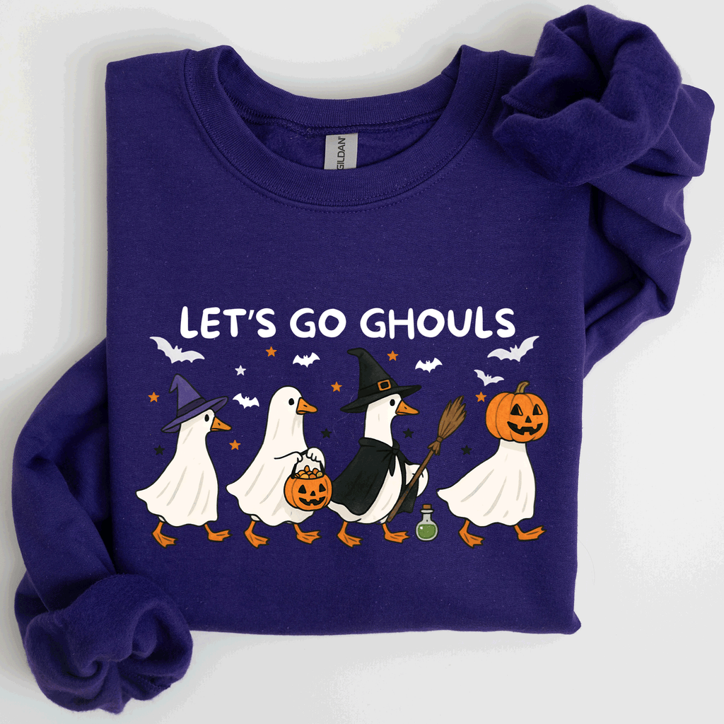 Let's Go Ghouls Geese Goose Halloween Witch Theme Spooky Seasonal Graphic Sweatshirt