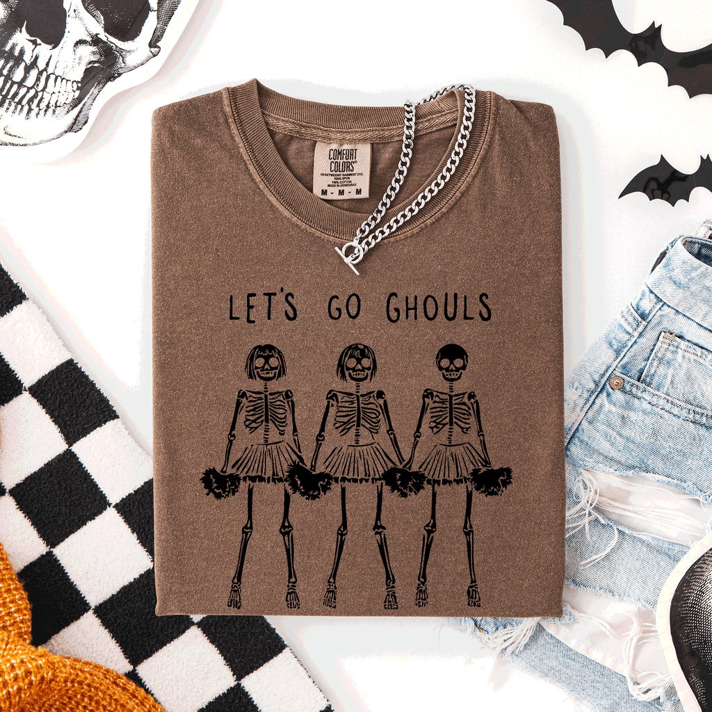 Let's Go Ghouls Skeleton Cheerleaders Spooky Halloween Edition Classic Comfort Colors Tee