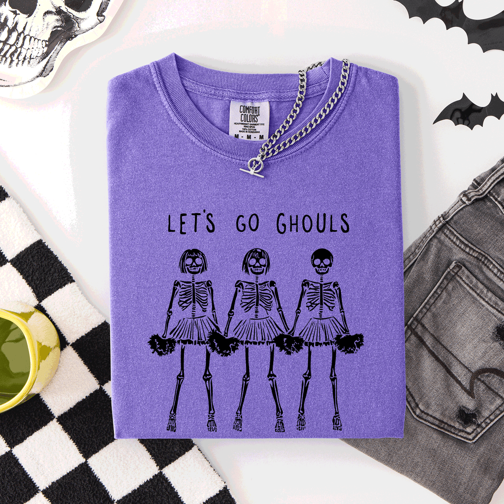 Let's Go Ghouls Skeleton Cheerleaders Spooky Halloween Edition Classic Comfort Colors Tee