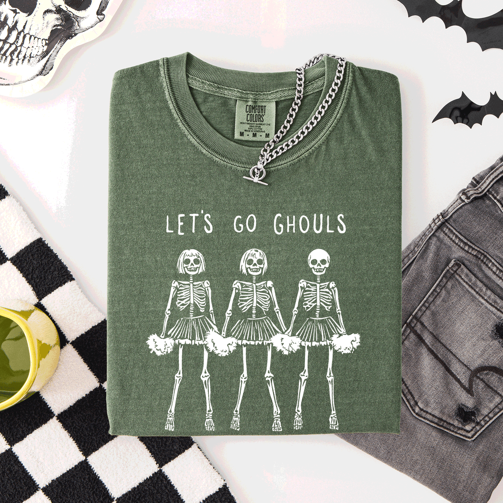 Let's Go Ghouls Skeleton Cheerleaders Spooky Halloween Edition Classic Comfort Colors Tee