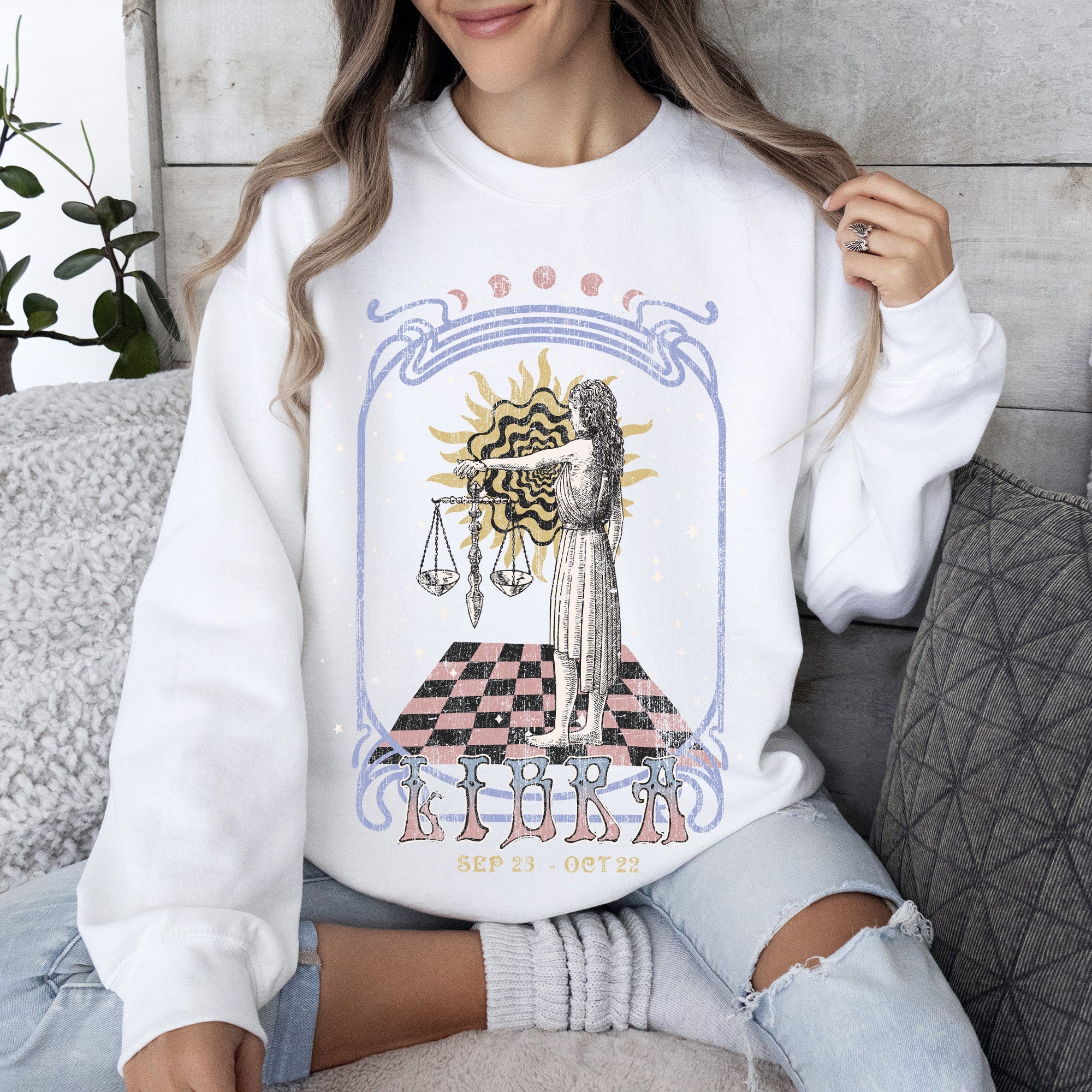 Libra Zodiac Astrology Horoscope Celestial Signs Artwork For Astrology Enthusiasts Sweatshirt