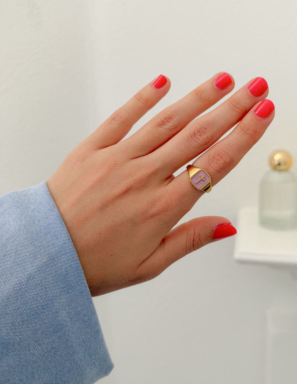 Lilac Enamel Cross Ring