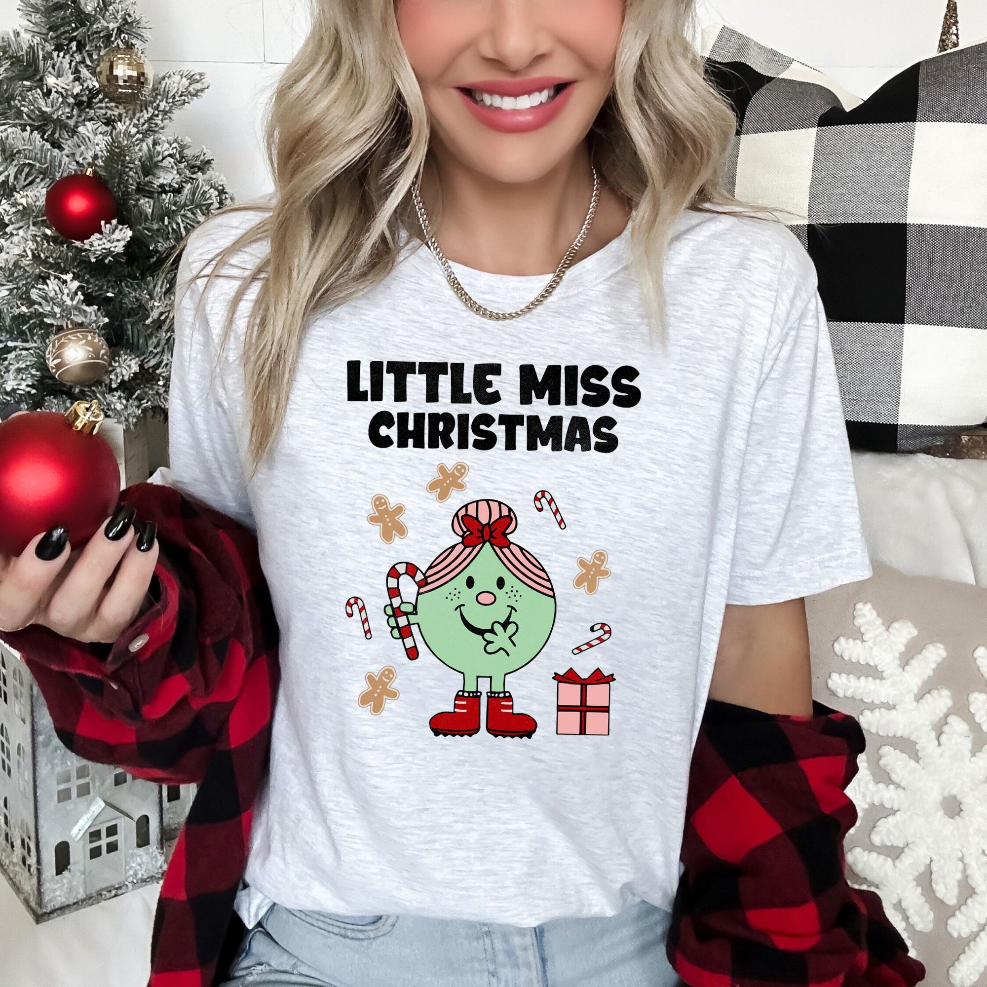 Little Miss Christmas Classic Vintage Retro Candy Cane Holiday Cheer Graphic Tee