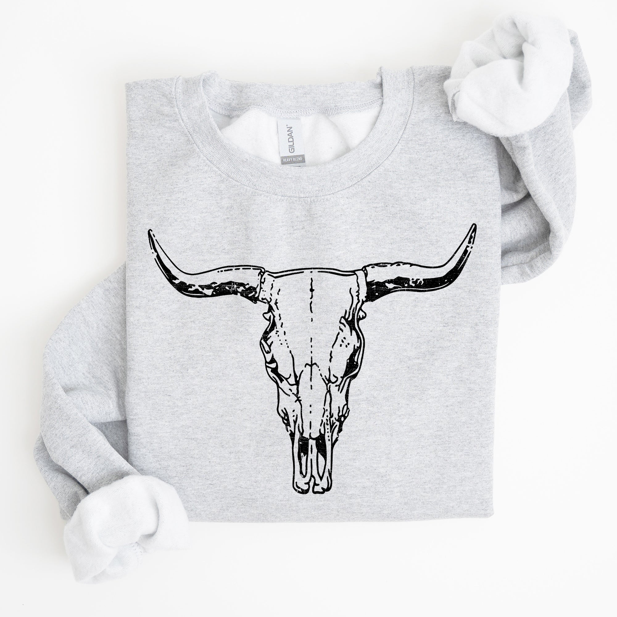 Long Horn, Cow Skull, Rodeo, Cowboy Western Heritage Rustic Vintage Inspired Sweatshirt