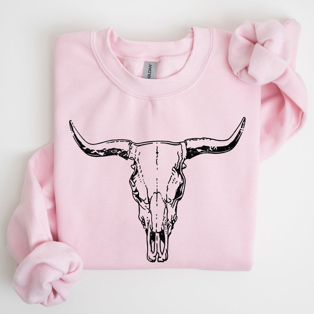 Long Horn, Cow Skull, Rodeo, Cowboy Western Heritage Rustic Vintage Inspired Sweatshirt