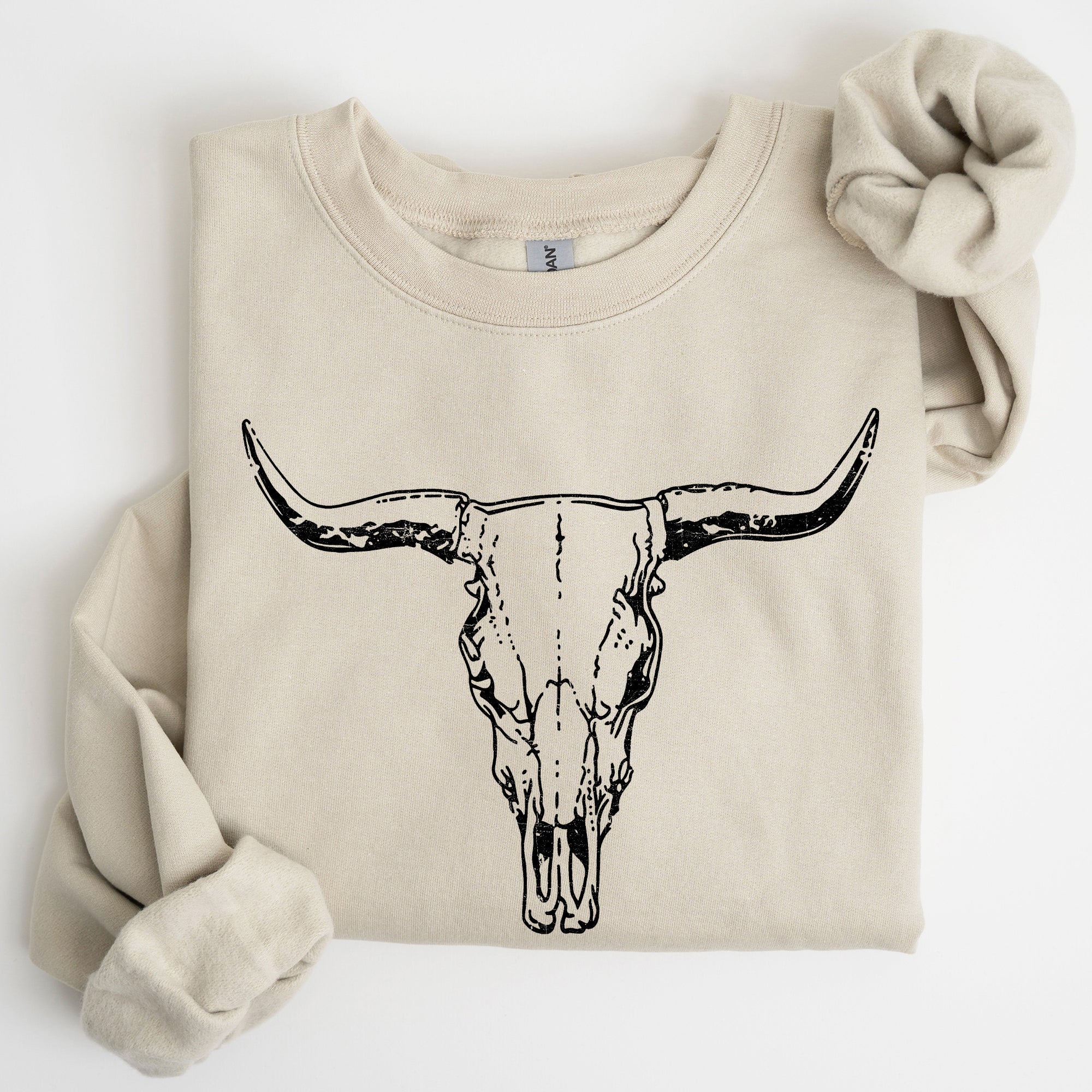 Long Horn, Cow Skull, Rodeo, Cowboy Western Heritage Rustic Vintage Inspired Sweatshirt