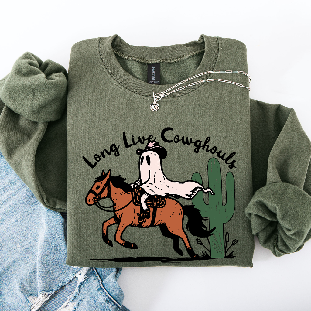 Long Live Cowghouls And Cowgirls Western Halloween Spooky Spirit Vibe Sweatshirt