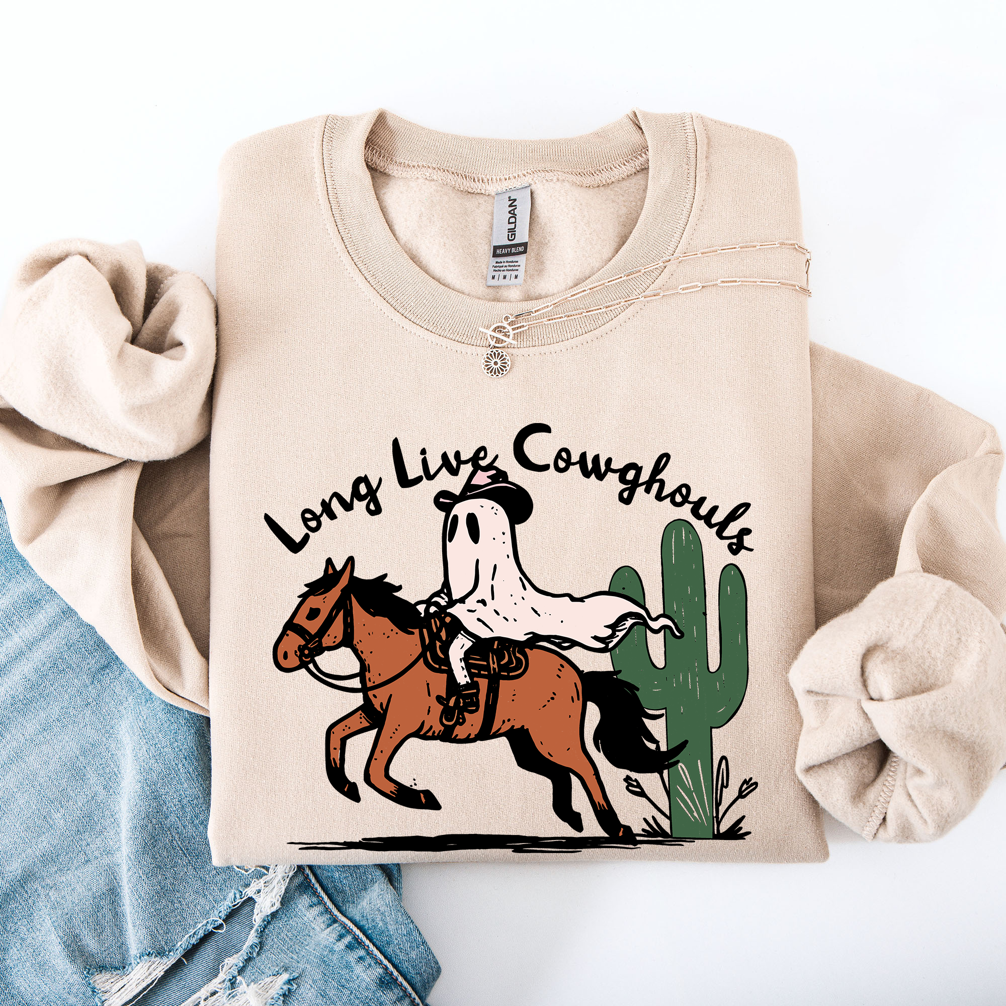 Long Live Cowghouls And Cowgirls Western Halloween Spooky Spirit Vibe Sweatshirt