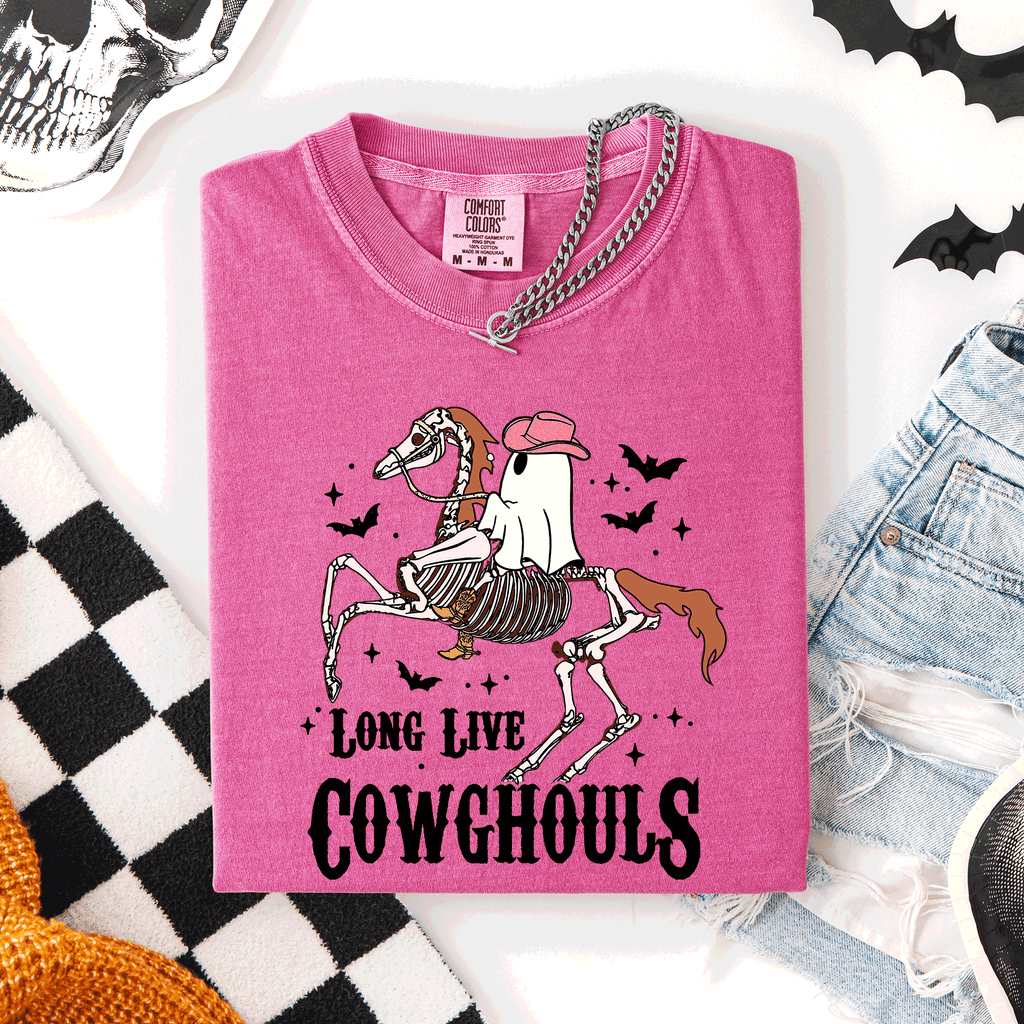 Long Live Cowghouls Skeleton Ghost Horse Halloween Spooky Night Gothic Vibes Comfort Colors Tee
