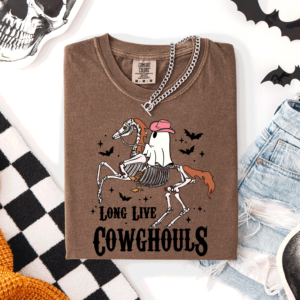 Long Live Cowghouls Skeleton Ghost Horse Halloween Spooky Night Gothic Vibes Comfort Colors Tee
