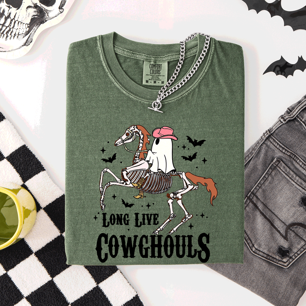Long Live Cowghouls Skeleton Ghost Horse Halloween Spooky Night Gothic Vibes Comfort Colors Tee