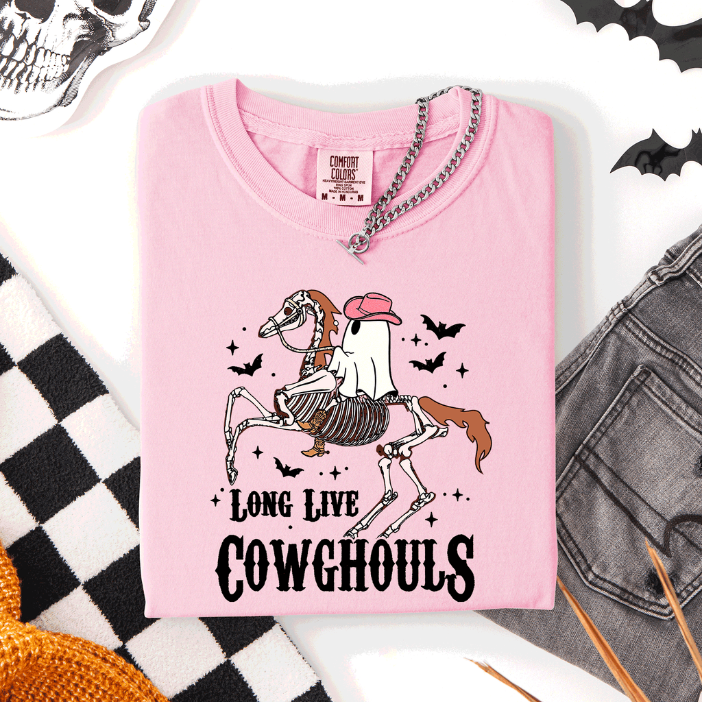 Long Live Cowghouls Skeleton Ghost Horse Halloween Spooky Night Gothic Vibes Comfort Colors Tee