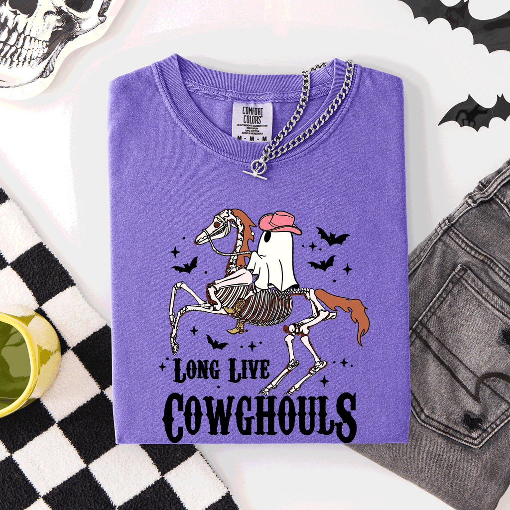 Long Live Cowghouls Skeleton Ghost Horse Halloween Spooky Night Gothic Vibes Comfort Colors Tee